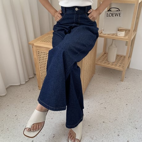 バックリボンハイウエストワイドデニムパンツ