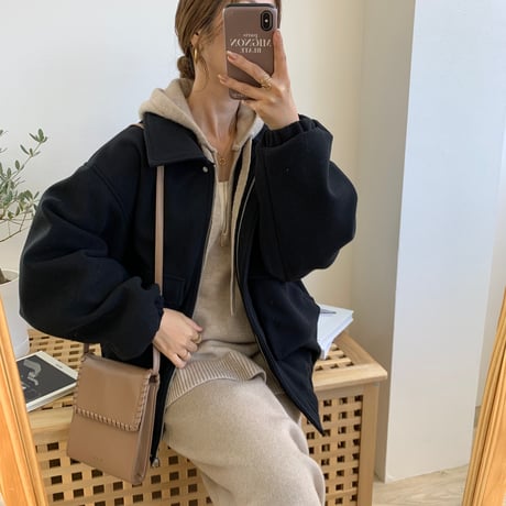 フェイクウールユニセックスショートブルゾン