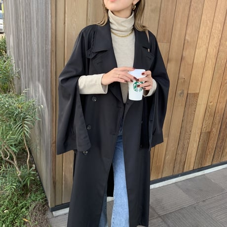 上質2wayロングトレンチコート ブラック
