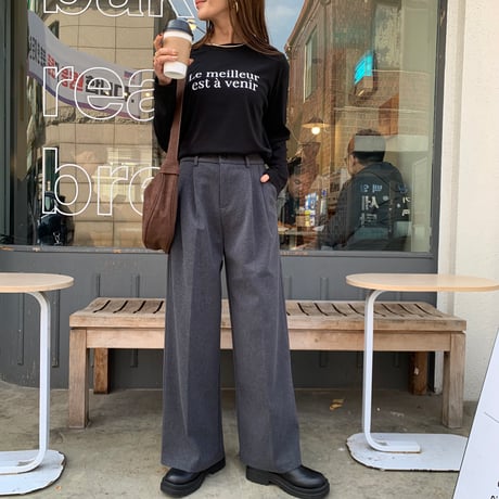 ソフト裏起毛タックワイドパンツ