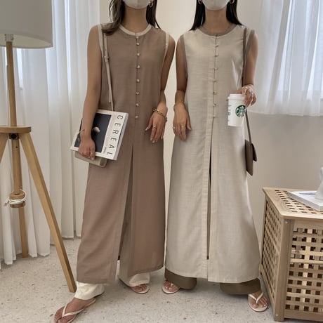 2wayシアーノースリーブパイピングワンピース