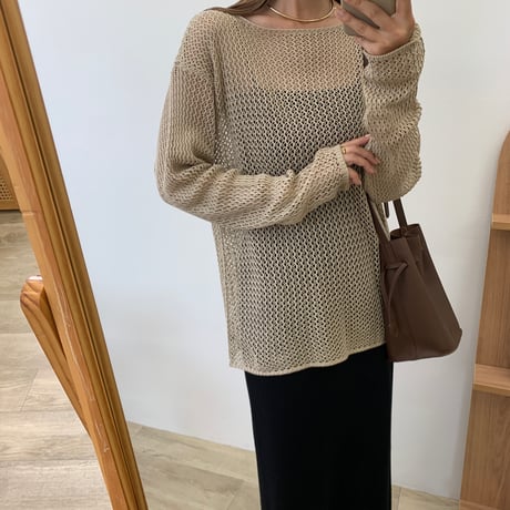 メッシュボートネックサマーニット