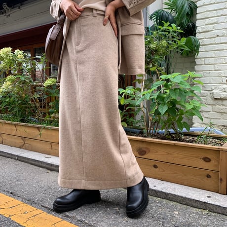 サイズ調節可能・ニュアンスウールロングスカート
