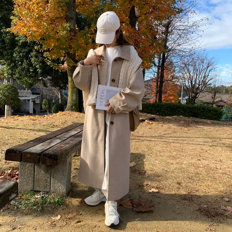 フェイクウールステンカラーロングコート | BLATE