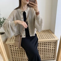 2wayボリュームスリーブショートメッシュカーディガン
