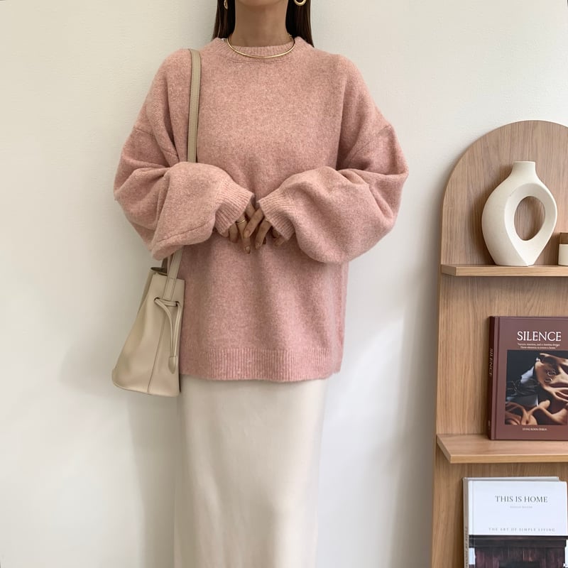 ボリュームスリーブニュアンスシンプルピンクニット | BLATE