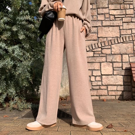 上質ニュアンス起毛リブワイドパンツ