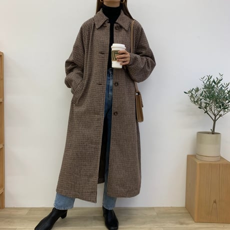 襟取り外し・グレンチェック柄コート