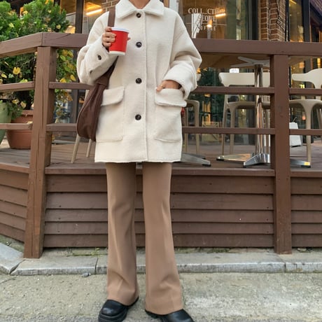 裏起毛細見えフレアパンツ