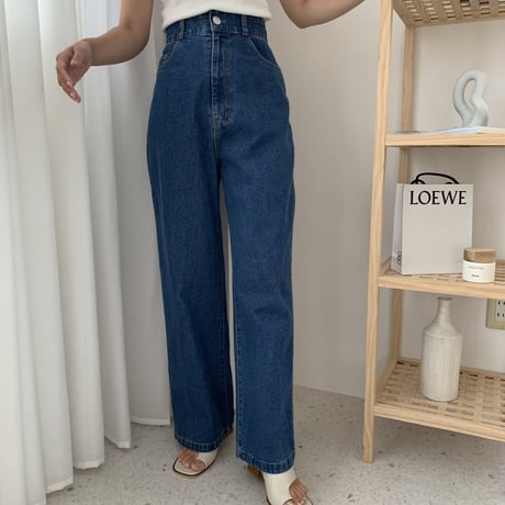 バックリボンハイウエストワイドデニムパンツ