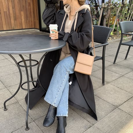 上質2wayロングトレンチコート ブラック