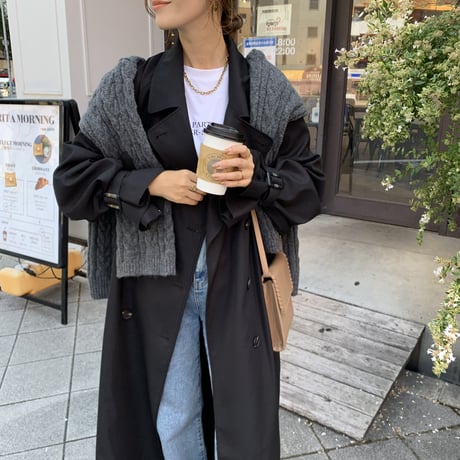 上質2wayロングトレンチコート ブラック