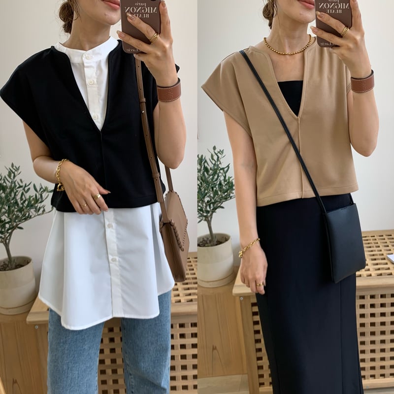 ユニバーサルティシュ　フレンチスリーブショートベスト　アイボリー ボア ボア フレンチスリーブショートベスト #013 アイボリー [US243CT019