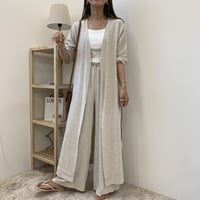 リネンノーカラーロングガウン