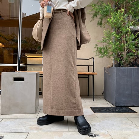 サイズ調節可能・ニュアンスウールロングスカート