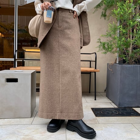 サイズ調節可能・ニュアンスウールロングスカート