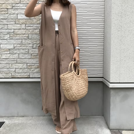 Original美ラインリネンフロントボタンワイドパンツ☆