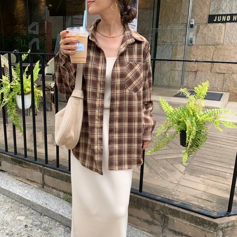 ニュアンスブラウンチェックシャツ | BLATE