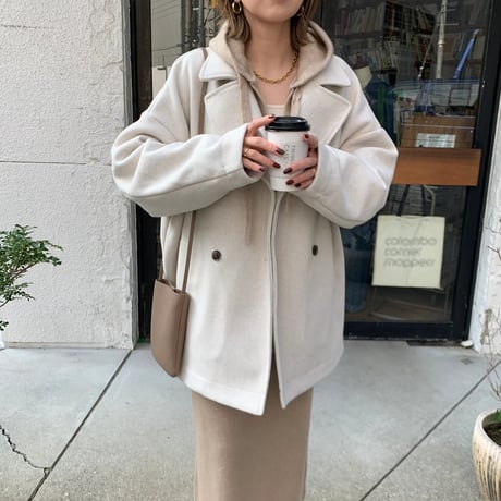 スタンドカラーダブルハーフコート