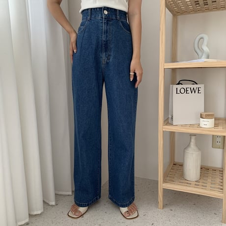 バックリボンハイウエストワイドデニムパンツ