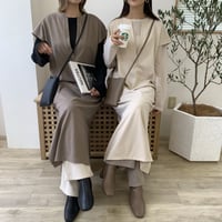 フェイクウールカフタンワンピース