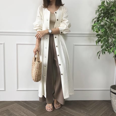 フロントボタンリネンガウンワンピース