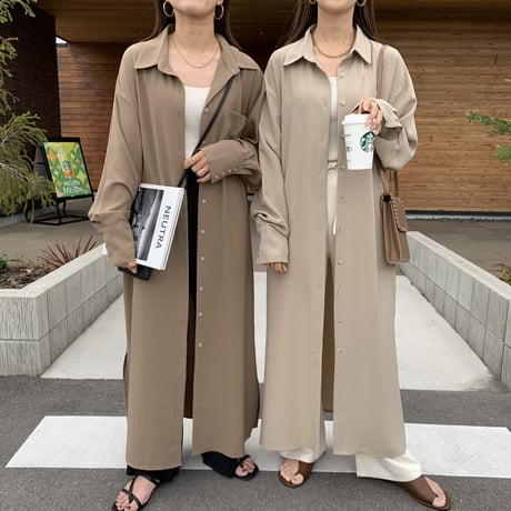 リネンタッチロングサマーシャツガウン