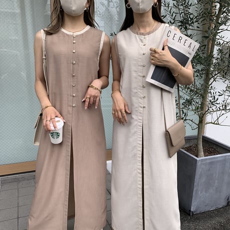 2wayシアーノースリーブパイピングワンピース
