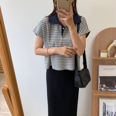 マルチボーダーフレンチスリーブポロTシャツ