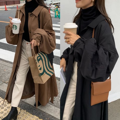 ステンカラーボリュームスリーブコート