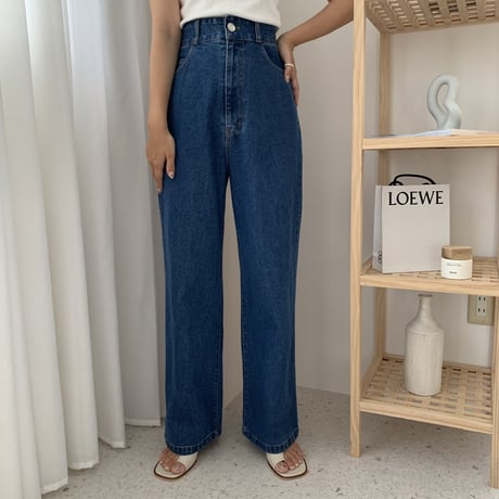 バックリボンハイウエストワイドデニムパンツ