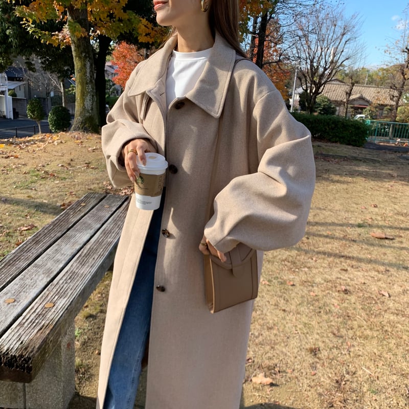 blate 上質ウールステンカラーロングコート ブラウン Mサイズ