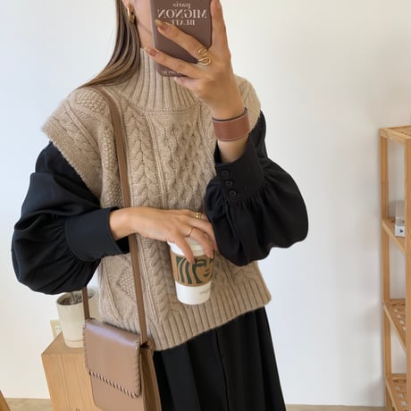 2wayボリュームスリーブドローコードとろみシャツワンピース　ブラック