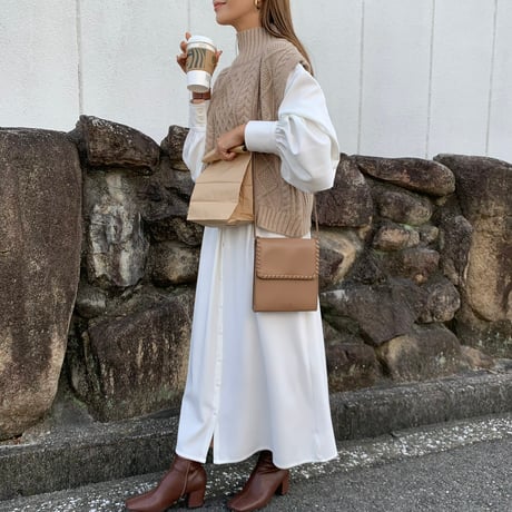 2wayボリュームスリーブドローコードとろみシャツワンピース
