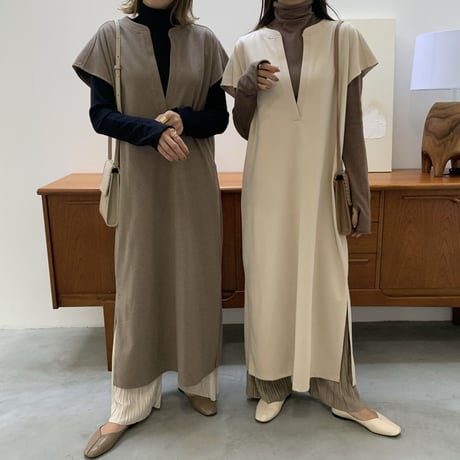 フェイクウールカフタンワンピース