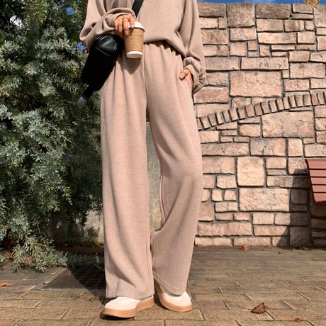 上質ニュアンス起毛リブワイドパンツ