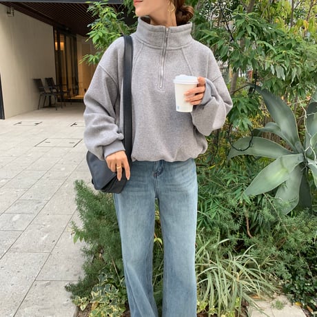 暖か裏起毛ハーフジップトップス