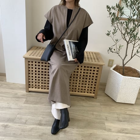 フェイクウールカフタンワンピース
