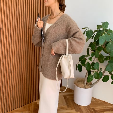 Vネックモヘアタッチニットカーディガン
