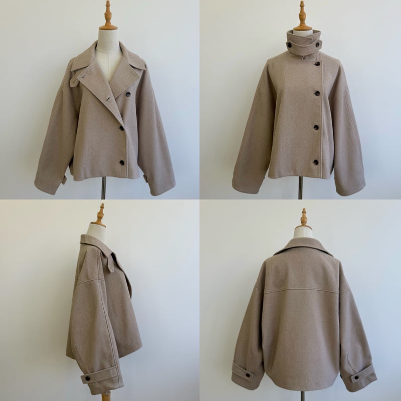 フェイクウールスタンドカラーショートコート | BLATE