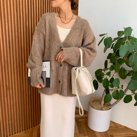 Vネックモヘアタッチニットカーディガン