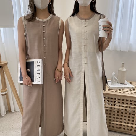 2wayシアーノースリーブパイピングワンピース