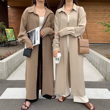 リネンタッチロングサマーシャツガウン