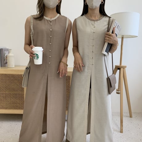 2wayシアーノースリーブパイピングワンピース