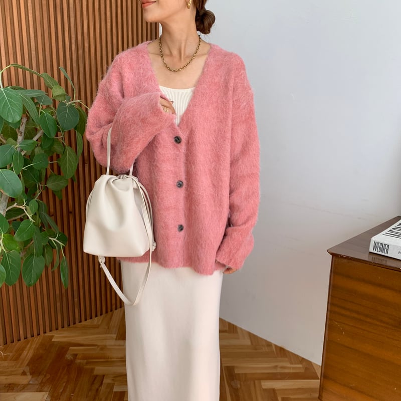 Vネックモヘアタッチニットカーディガン | BLATE