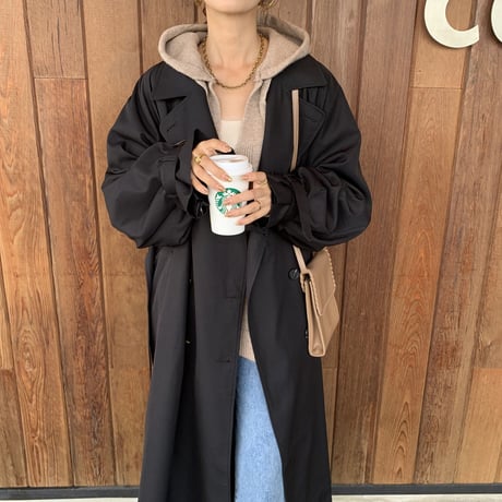 上質2wayロングトレンチコート ブラック