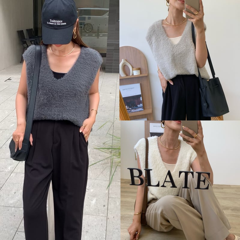 シャギー2WAYショートニットベスト | BLATE