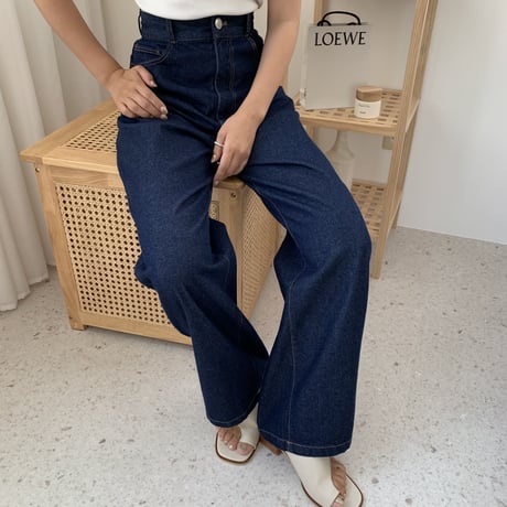 バックリボンハイウエストワイドデニムパンツ