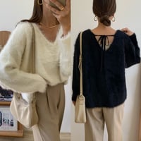 バックリボンニュアンスシャギーニット