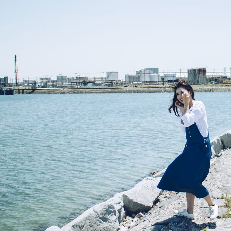 リネン混サロペットワンピース 【ブルー】 | sightscape Online Store